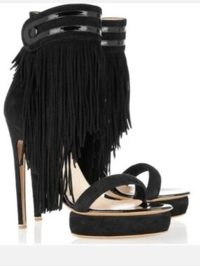 Nicholas Kirkwood Black Fringe Platform Sandal High Heel Open Toe Shoes